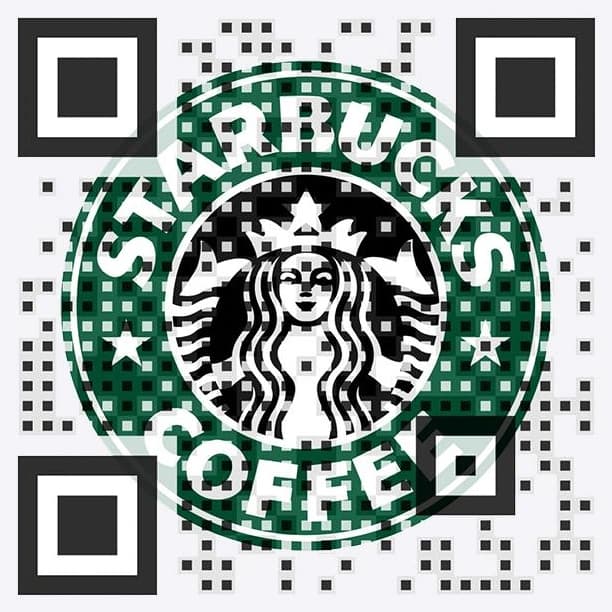 Secure QR Code, in dessen Codefläche ein rundes Kaffeehaus-Signet sichtbar bleibt